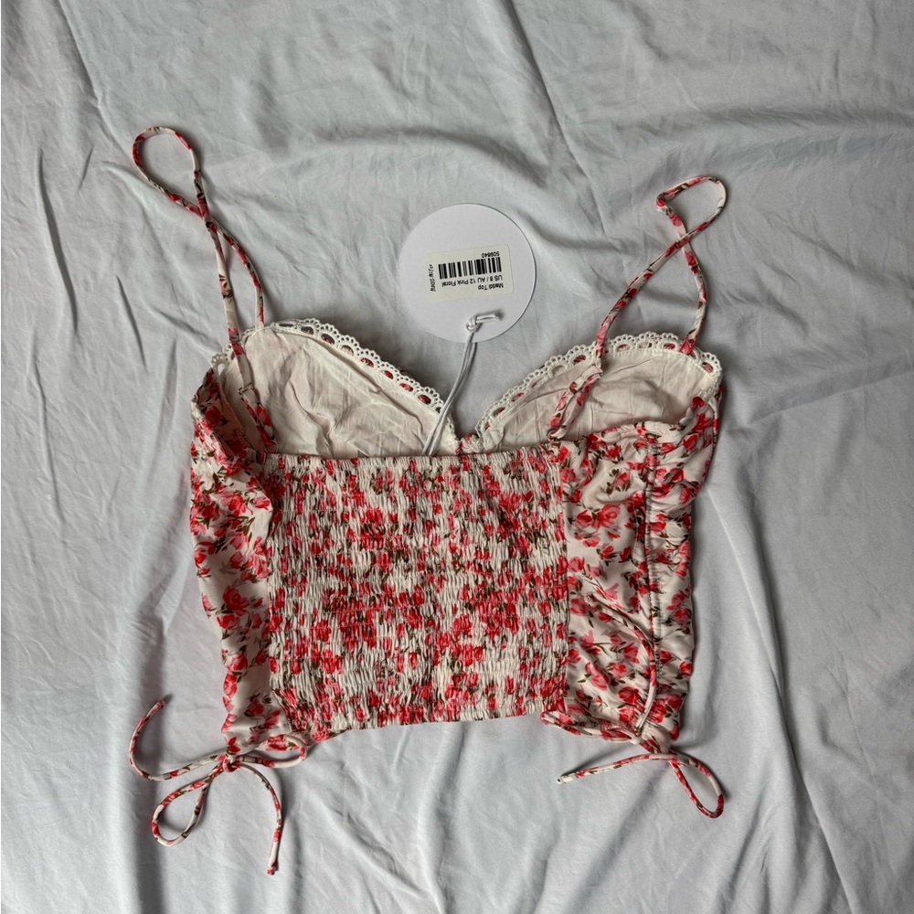 Princess Polly Cream Floral Ruched Cropped Cami with Red Pink Flowers - Picture 5 of 5